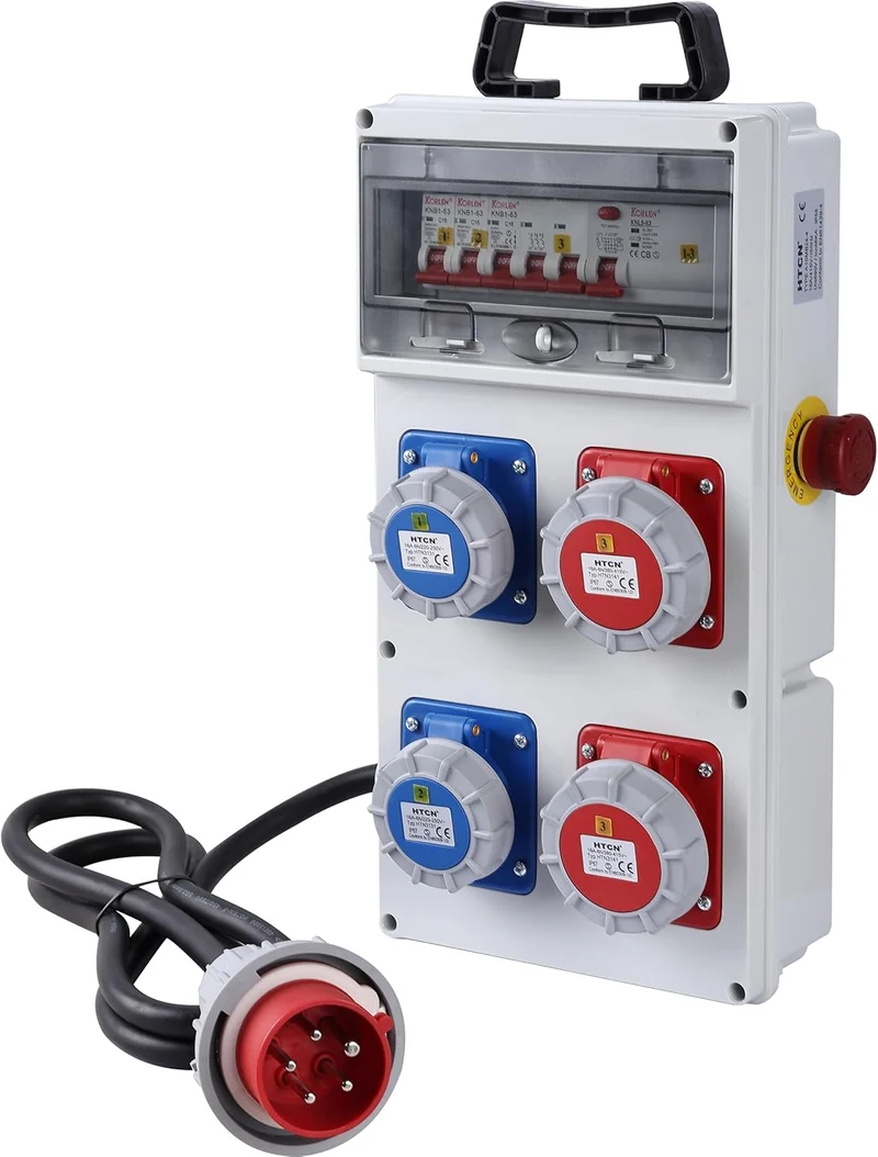 Quadro Elettrico di Distribuzione 4 Prese CEE, Spina CEE 3P+N+T, Cavo 1.7M H07RN-F 5G2.5, IP67, con interruttore differenziale RCD 30ma + Interruttori magnetotermici MCB