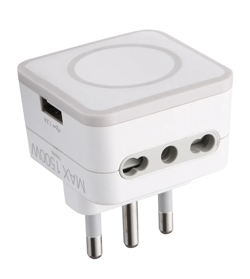 Adattatore Triplo 2 Prese 10/16A e 1 USB Output 1.2A, Spina 16A, Grigio/ Verde/ Blu