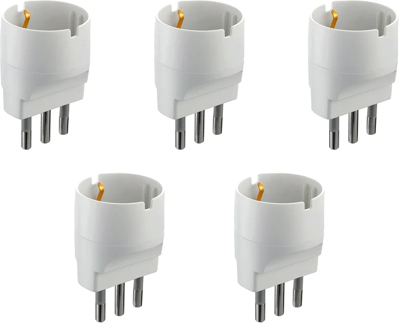 Set 5 Adattatori da Schuko a Spina Grande 16A, Bianco, Confezione da 5