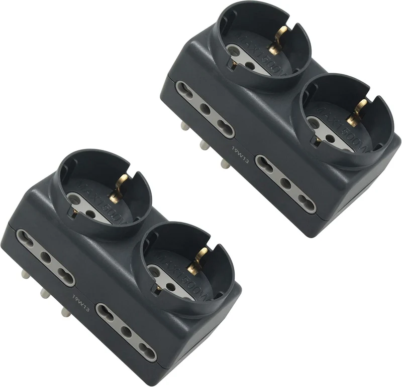 Set 2 adattatori multipresa 6 posti 2 schuko + 4 bivalenti (10/16A) spina grande 16A - adattatore ultra compatto, Nero/ Bianco